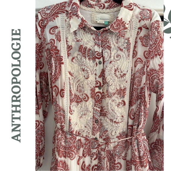Anthropologie Aleah Allaire Paisley Maxi Dress Ivory Terracotta Paisley Size 1X - Picture 5 of 13